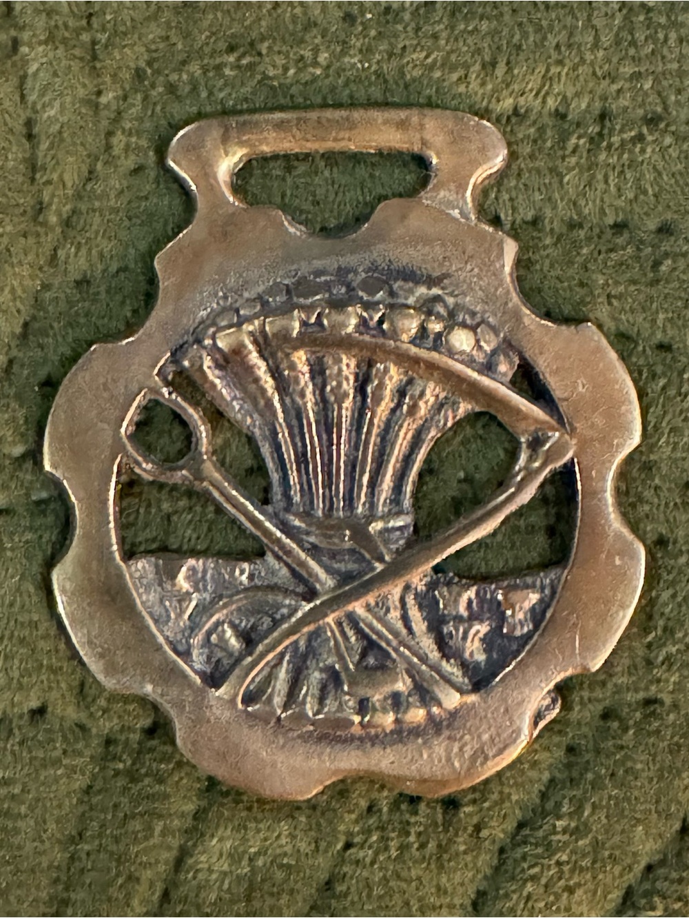 Vintage English Cast Brass Horse Saddle Harness Medallion- Wheat